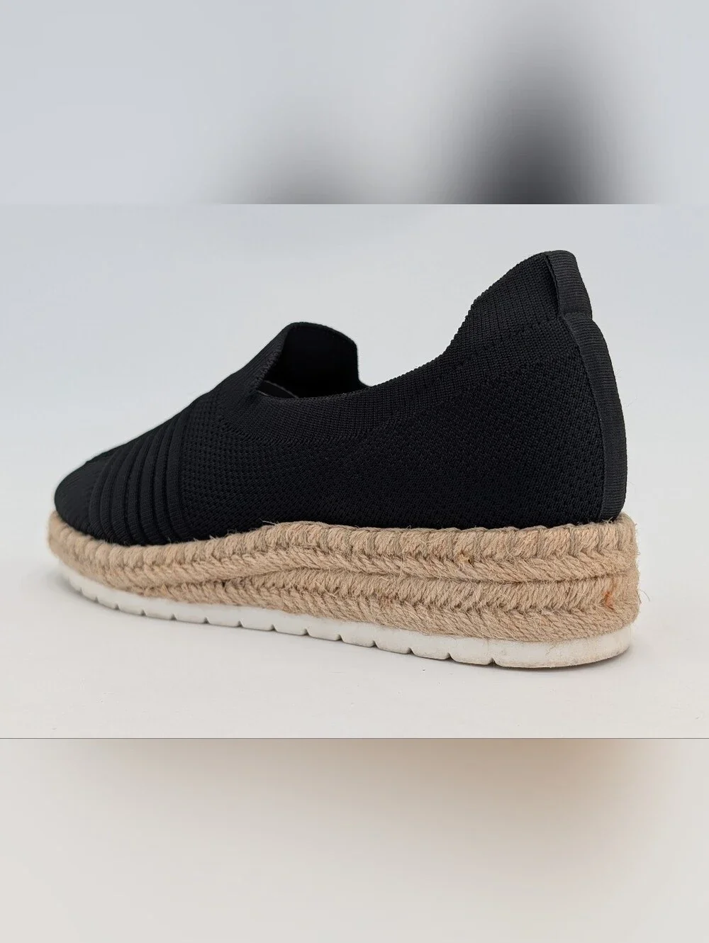 Adrienne Vittadini Sport Sz 7.5 Niko Espadrille Sneakers Black Knit Platform